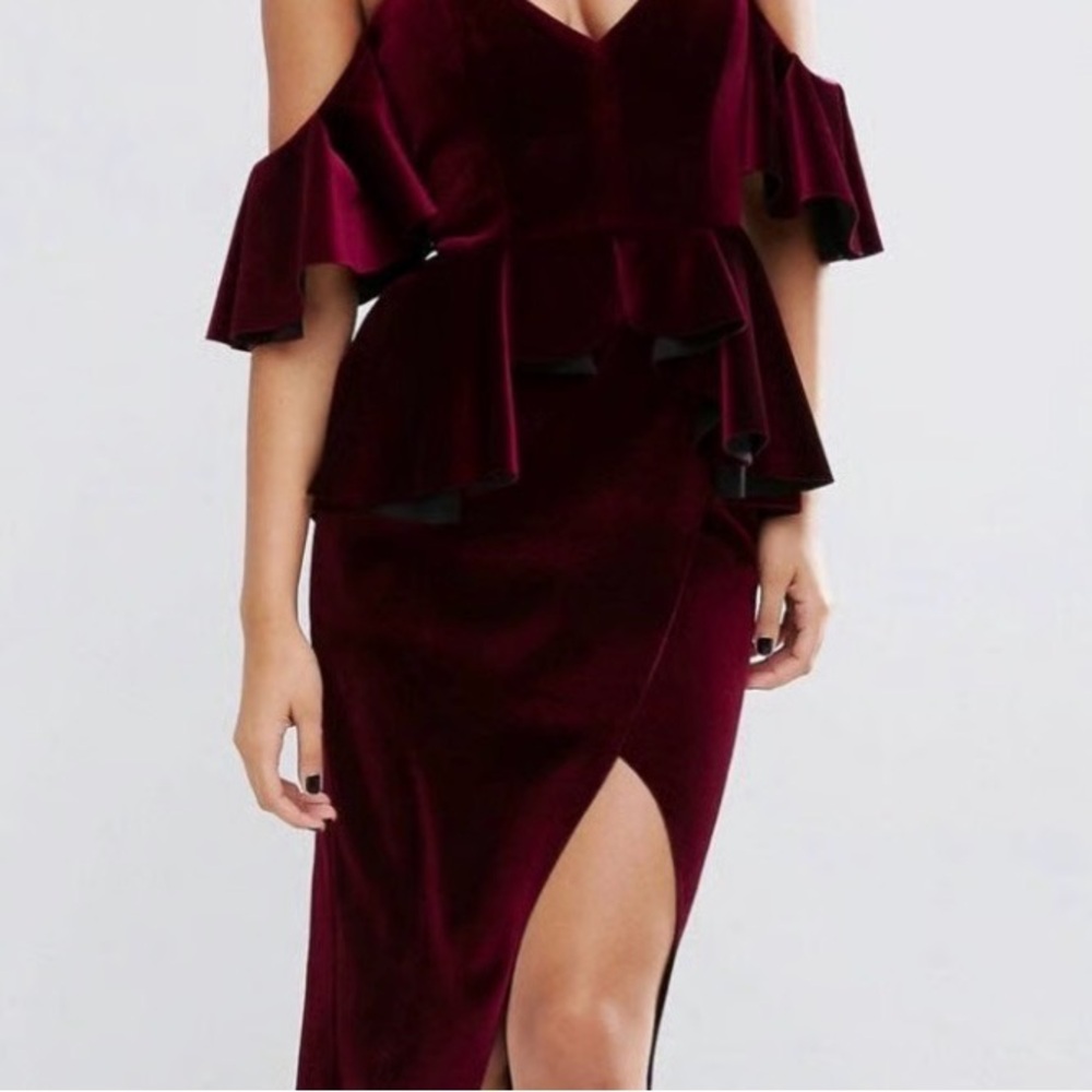 ASOS Burgundy Asymmetrical Cold-Shoulder Dress